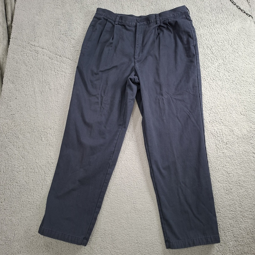 LL Bean 38x32 Chinos Plaid Flannel Lined Khakis Natural Fit Men's Pleated Cotton